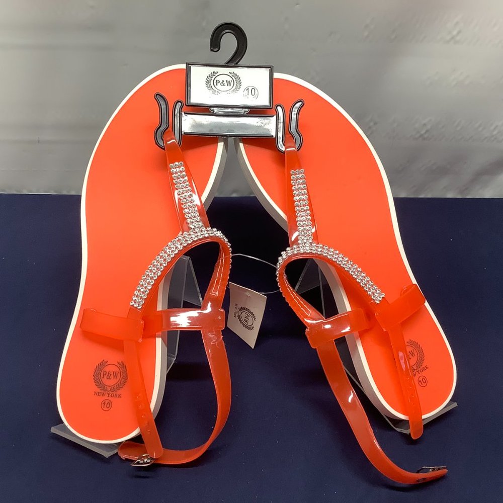 ORANGE SANDALS WITH SPARKLE STRAP - NEW
